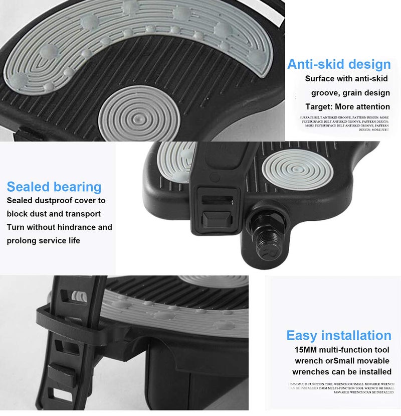 Beyoung Exercise Bike Pedals with Straps, 9/16" Stationary Recumbent Bike Pedals for Indoor Exercycle Bike,Spin Bike,Toe Cages for Peloton Bike, 1 Pair - Image 2
